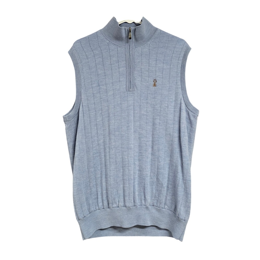 Bobby Jones Extrafine Merino Wool Quarter Zip Lined Sweater Vest Blue Men's Sz L